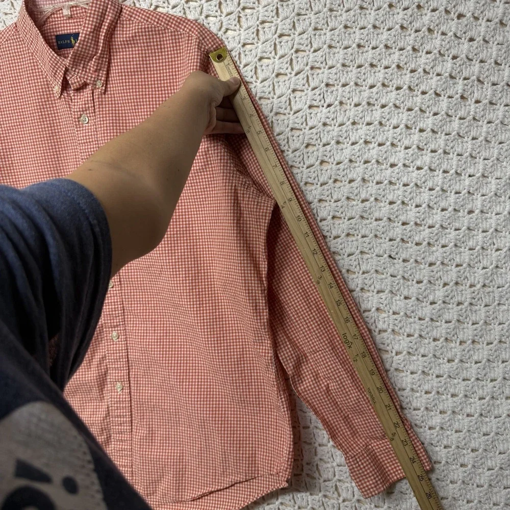 Ralph Lauren Classic Fit Shirt Mens Sz L Orange 100%Cotton Button Down Blue Pony